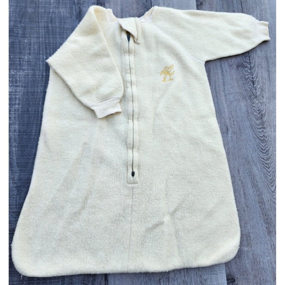 Vintage Gibbs Baby Sleeper Yellow 1970s Embroidered Bunny Unisex One Piece Warm